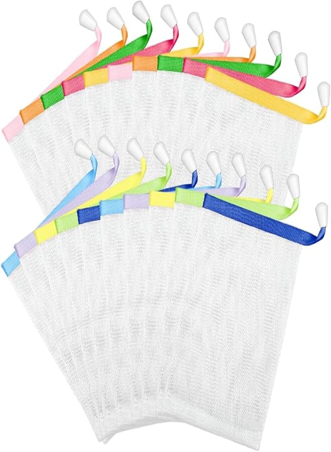 Oruola 20pcs Mesh Soap Bags for Soap Bars,Bar Soap Pouch,3.7 x 5.9 in Soap Saver Bag for Foaming and Drying,Soap Bag with Drawstring Body Facial Cleaning Tool for Bath & Shower (Assorted Colors)