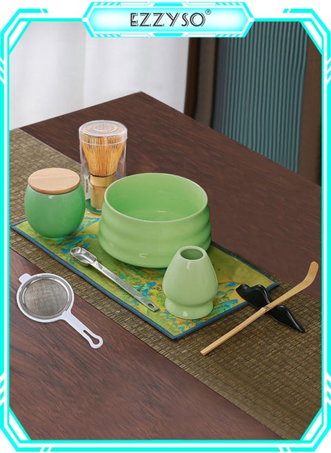 9 Piece Matcha Whisk Set Bamboo Porcelain Tea Tools Matcha Making Kit Matcha Gift Box,  Include Matcha Bowl, Ceramic Whisk Holder, Matcha Whisk, matcha canister, Stainless Steel Spoon, Filter screen, Scoop Stand, Tea Whisk, Tea Towel