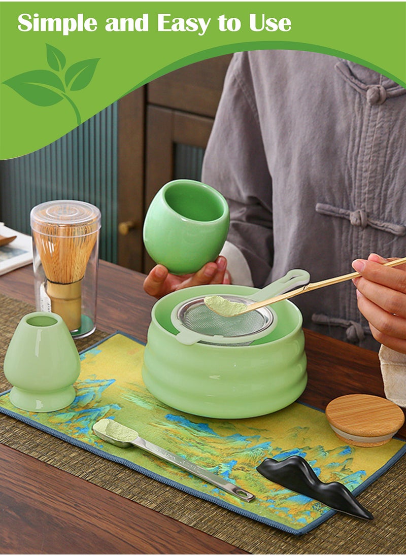 9 Piece Matcha Whisk Set Bamboo Porcelain Tea Tools Matcha Making Kit Matcha Gift Box,  Include Matcha Bowl, Ceramic Whisk Holder, Matcha Whisk, matcha canister, Stainless Steel Spoon, Filter screen, Scoop Stand, Tea Whisk, Tea Towel
