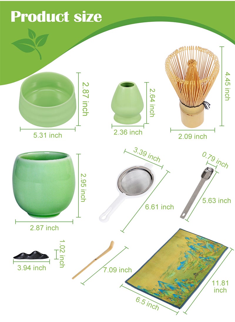 9 Piece Matcha Whisk Set Bamboo Porcelain Tea Tools Matcha Making Kit Matcha Gift Box,  Include Matcha Bowl, Ceramic Whisk Holder, Matcha Whisk, matcha canister, Stainless Steel Spoon, Filter screen, Scoop Stand, Tea Whisk, Tea Towel