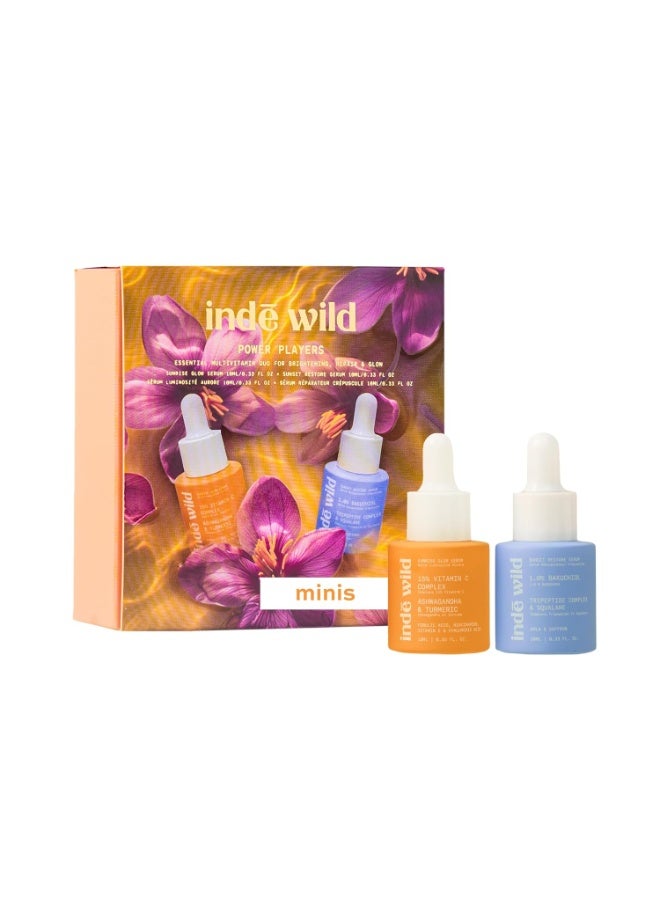 indē wild Power Players Giftbox | AM & PM Serum Duo | 10ml Each | 15% Vitamin C, Bakuchiol & Ayurvedic Actives | Hydrating, Brightening & Anti-Aging | Skin Barrier Repair - Image 1