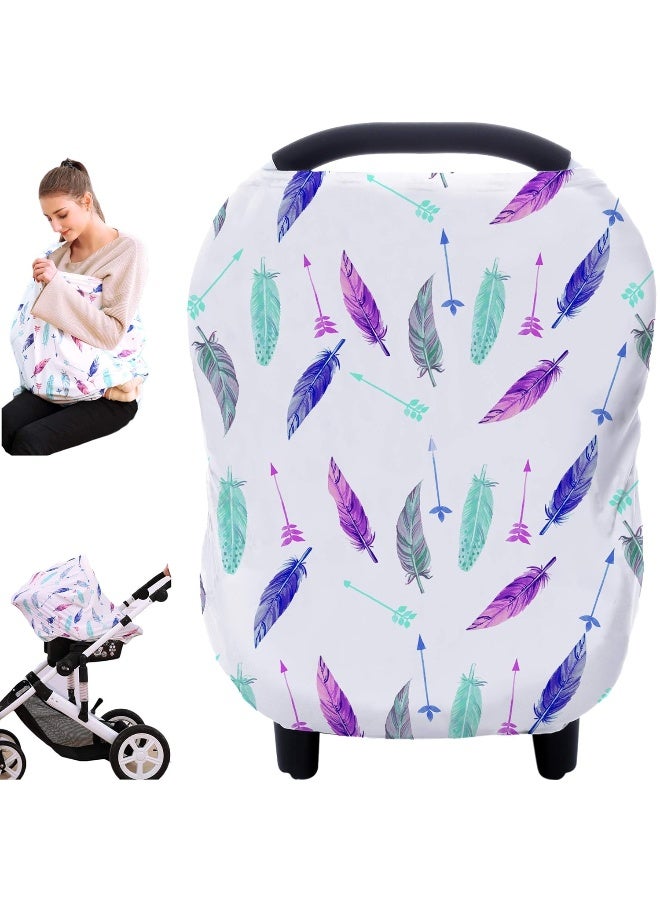 Hicoco Carseat Canopy Covers for Breastfeeding - Baby Car Seat Covers Breastfeeding Cover Multi Use Boys and Girls Shower Gifts (Feather) - Image 1