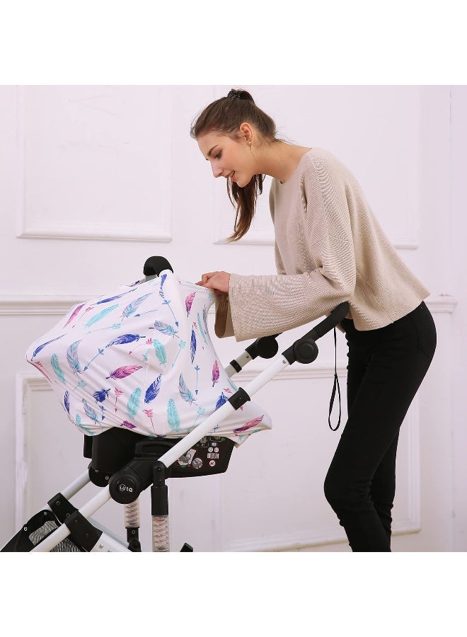 Hicoco Carseat Canopy Covers for Breastfeeding - Baby Car Seat Covers Breastfeeding Cover Multi Use Boys and Girls Shower Gifts (Feather) - Image 4