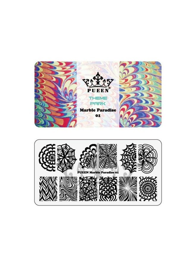 PUEEN Nail Art Stamping Plate Marble Paradise 01 Theme Park Collection 125X65Mm Unique Nailart Polish Stamping Manicure Image Plates Accessories Kit Bh000715 - Image 1