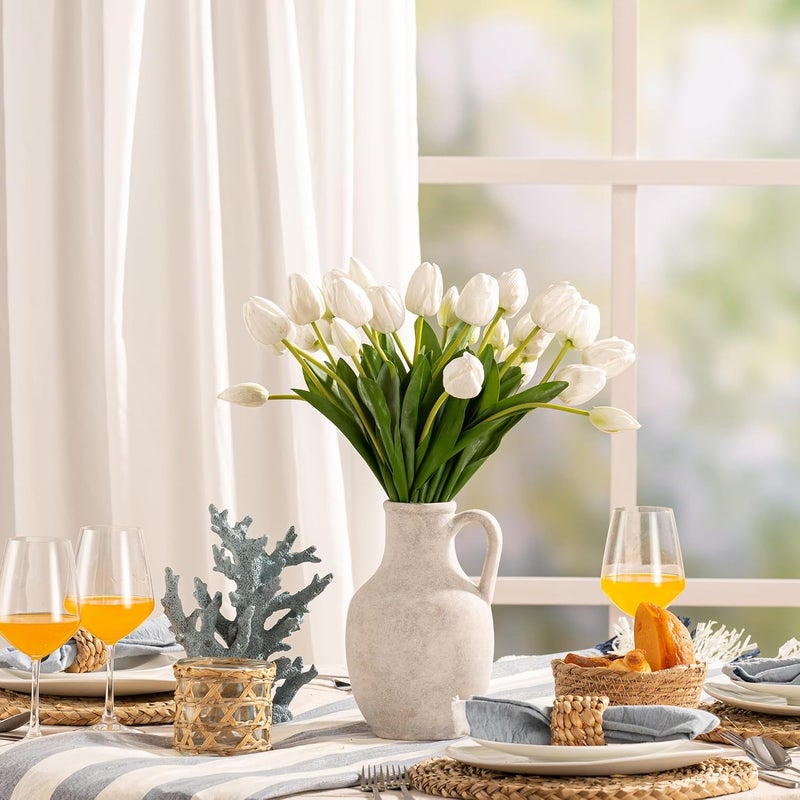 Vanselia Ceramic Flower Vase Home Decor - 10 Inch Large White Rustic Table Flowers Vases Living Room Bedroom Plant Decorations Farmhouse Vintage for Kitchen Shelf Office Coffee Dining Desk House Women - Image 5