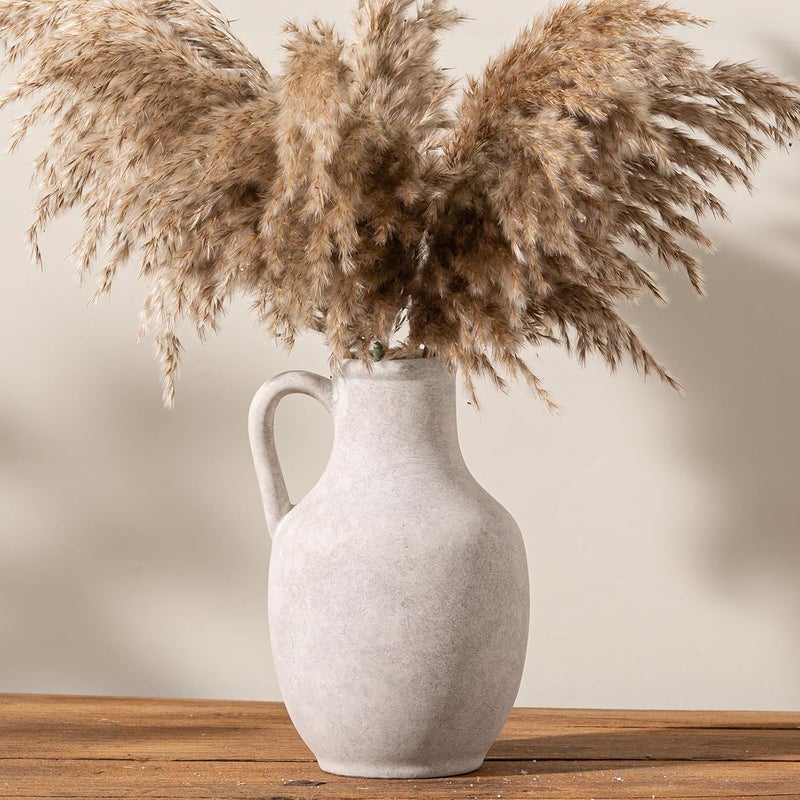 Vanselia Ceramic Flower Vase Home Decor - 10 Inch Large White Rustic Table Flowers Vases Living Room Bedroom Plant Decorations Farmhouse Vintage for Kitchen Shelf Office Coffee Dining Desk House Women - Image 1