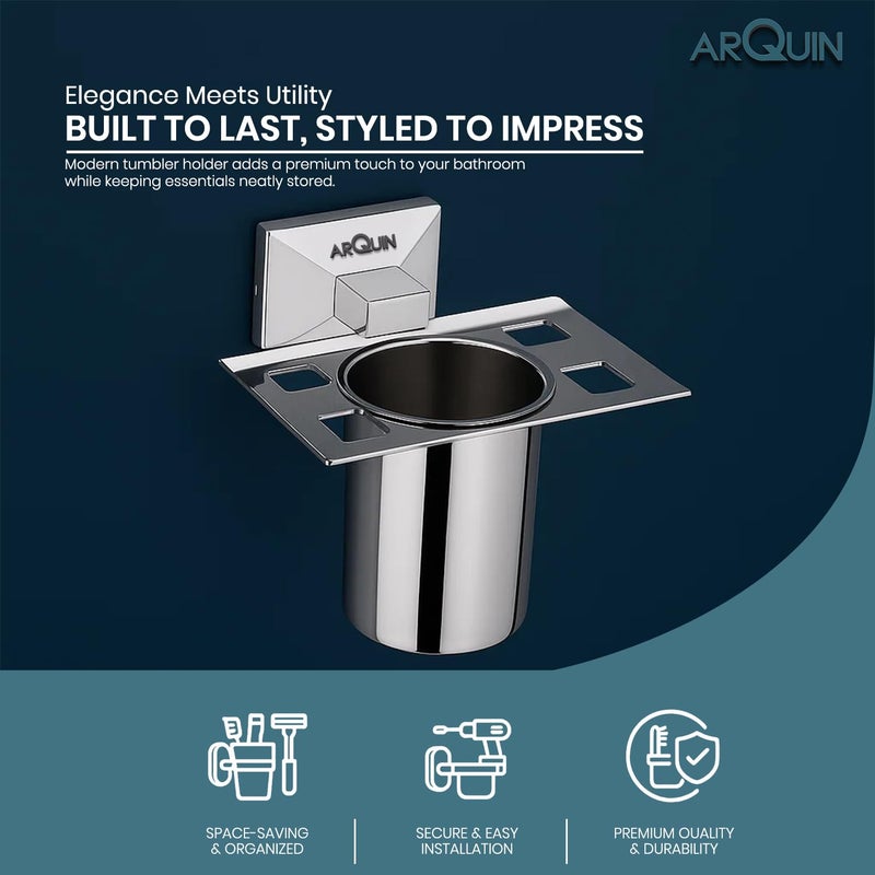 ARQUIN Wall-Mounted Tooth Brush Holder for Bathroom, Tumbler Stand/304 Steel Bathroom Organizer with Glossy Finish Bathroom Accessories Chrome Finish Stand with Removable Cup (Vento Tumbler Holder) - Image 3