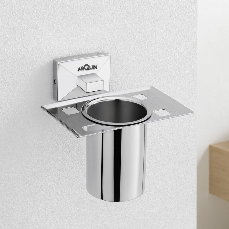 ARQUIN Wall-Mounted Tooth Brush Holder for Bathroom, Tumbler Stand/304 Steel Bathroom Organizer with Glossy Finish Bathroom Accessories Chrome Finish Stand with Removable Cup (Vento Tumbler Holder) - Image 1