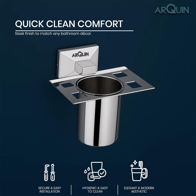 ARQUIN Wall-Mounted Tooth Brush Holder for Bathroom, Tumbler Stand/304 Steel Bathroom Organizer with Glossy Finish Bathroom Accessories Chrome Finish Stand with Removable Cup (Vento Tumbler Holder) - Image 2