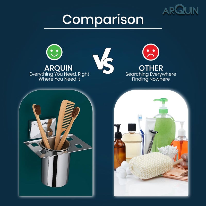 ARQUIN Wall-Mounted Tooth Brush Holder for Bathroom, Tumbler Stand/304 Steel Bathroom Organizer with Glossy Finish Bathroom Accessories Chrome Finish Stand with Removable Cup (Vento Tumbler Holder) - Image 5