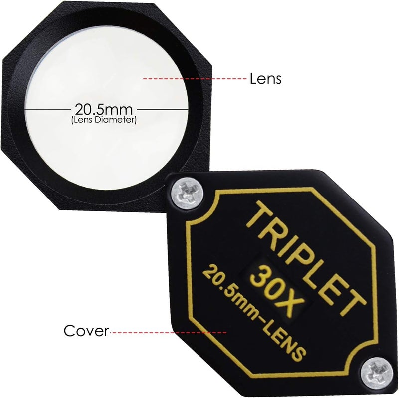 DANOPLUS 30x Magnification Jeweller's Magnifying Glass Achromatic Triplet Lens 20.5 mm Optical Glass Hexagonal Design Black Jewel Jewellery Bag Magnifying Glass Tool - Image 4