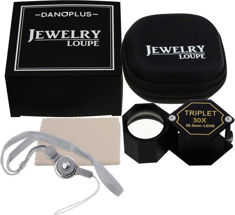 DANOPLUS 30x Magnification Jeweller's Magnifying Glass Achromatic Triplet Lens 20.5 mm Optical Glass Hexagonal Design Black Jewel Jewellery Bag Magnifying Glass Tool - Image 3