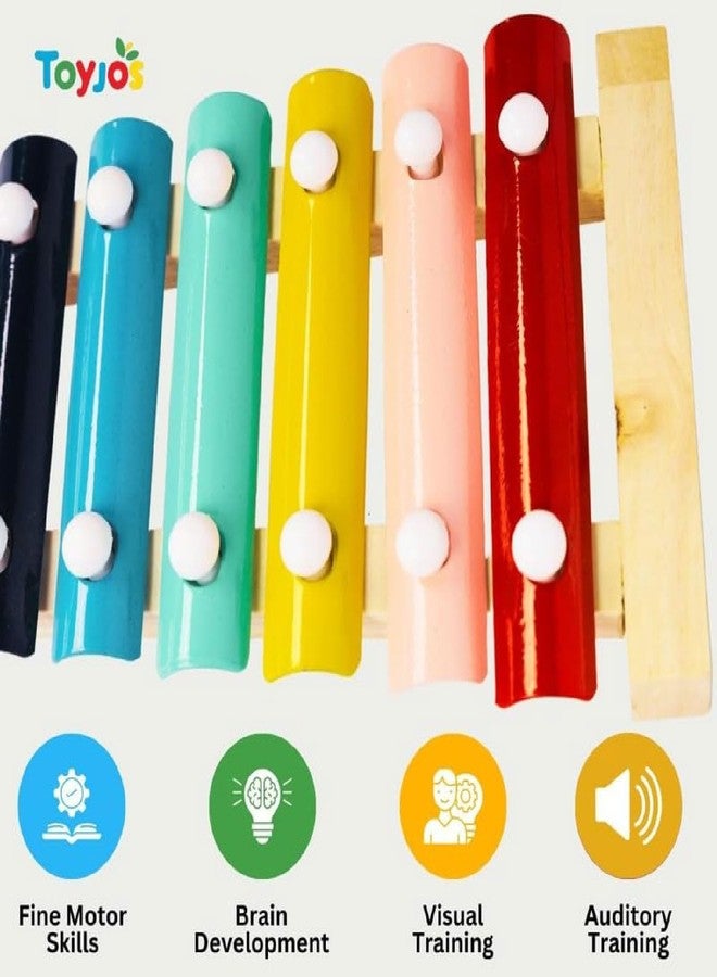 TOYJOS Wooden 8-Note Xylophone with Mallets | Non-Toxic Safe Kids Educational Musical Instrument Toy | Handmade Lightweight Playset Gifts for Toddlers, Boys, and Girls (Multicolour, Age 12+ Months) - Image 3