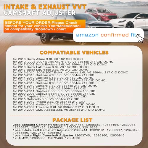 PANGOLIN 4PCS Cam Phaser 12626160 12626161 12624464 Intake & Exhaust Camshaft Adjuster Timing Cam Gear Variable Cam Sprockets for Cadillac CTS STS ATS SRX XTS G6 V6 3.0L 3.6L - Image 2