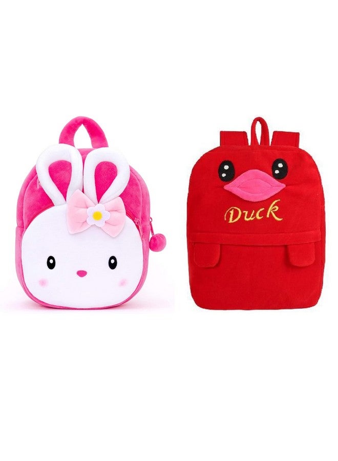Blue Tree Kids School Bag Soft Plush Backpack Cartoon Bags Mini Travel Bag for for Girls Boys Toddler Baby Konggi Rabbit & Red Duck - Image 1