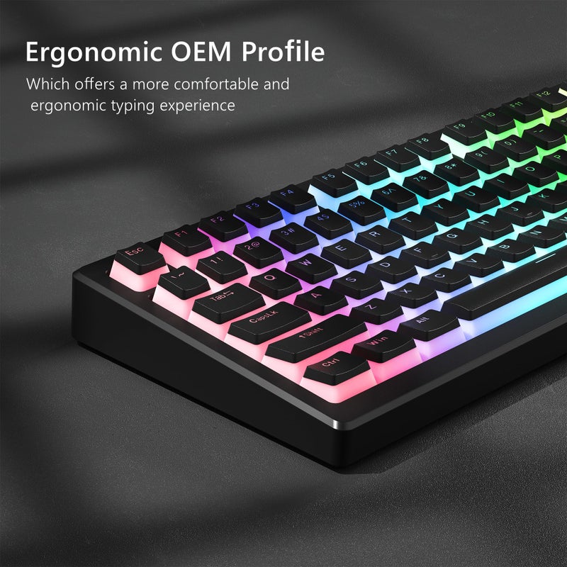 Womier Pudding Keycaps, Black PBT Keycaps 60 65 75 100 Percent 130 Keys, Shine Through Key Cap, OEM Profile for MX-stem Switches Keyboard Caps-Black - Image 3