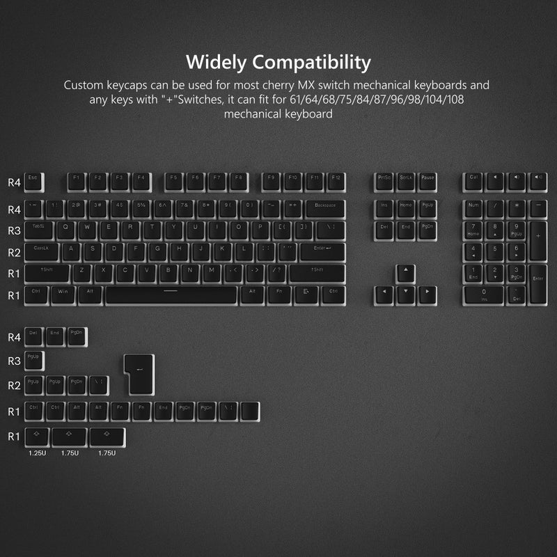 Womier Pudding Keycaps, Black PBT Keycaps 60 65 75 100 Percent 130 Keys, Shine Through Key Cap, OEM Profile for MX-stem Switches Keyboard Caps-Black - Image 5