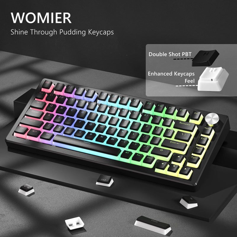 Womier Pudding Keycaps, Black PBT Keycaps 60 65 75 100 Percent 130 Keys, Shine Through Key Cap, OEM Profile for MX-stem Switches Keyboard Caps-Black - Image 2