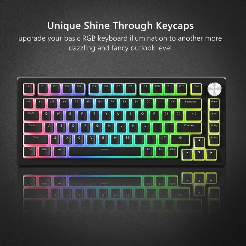 Womier Pudding Keycaps, Black PBT Keycaps 60 65 75 100 Percent 130 Keys, Shine Through Key Cap, OEM Profile for MX-stem Switches Keyboard Caps-Black - Image 4