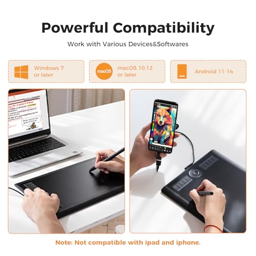 GAOMON M10K Drawing Tablet 10x6 inch Large Graphics Tablet with Touch Ring 8192 Levels BatteryFree Stylus 10 Hot Keys Art Tablet for Design Writing Editing Work with Mac Windows Android - Image 3