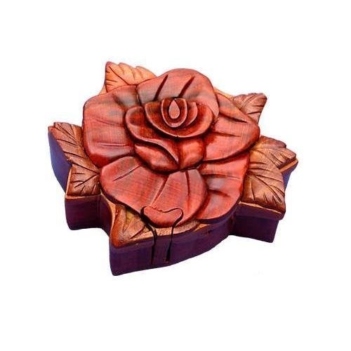 The Handcrafted Rose, Handcrafted Wooden Puzzle Box with Secret Compartment, All-Natural Intarsia Wood Art - Image 1