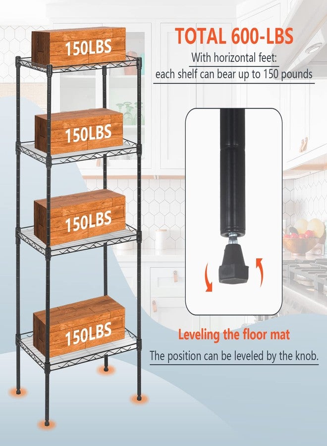 FDW 18L x 12W x 44H Wire Shelves Metal Shelf with 4 PP Sheets Storage Shelves 4 Tier Layer Storage Shelves for Laundry Bathroom Kitchen Garage,Black - Image 3