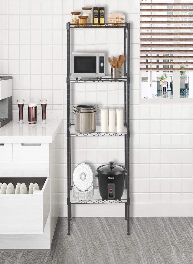 FDW 18L x 12W x 44H Wire Shelves Metal Shelf with 4 PP Sheets Storage Shelves 4 Tier Layer Storage Shelves for Laundry Bathroom Kitchen Garage,Black - Image 2