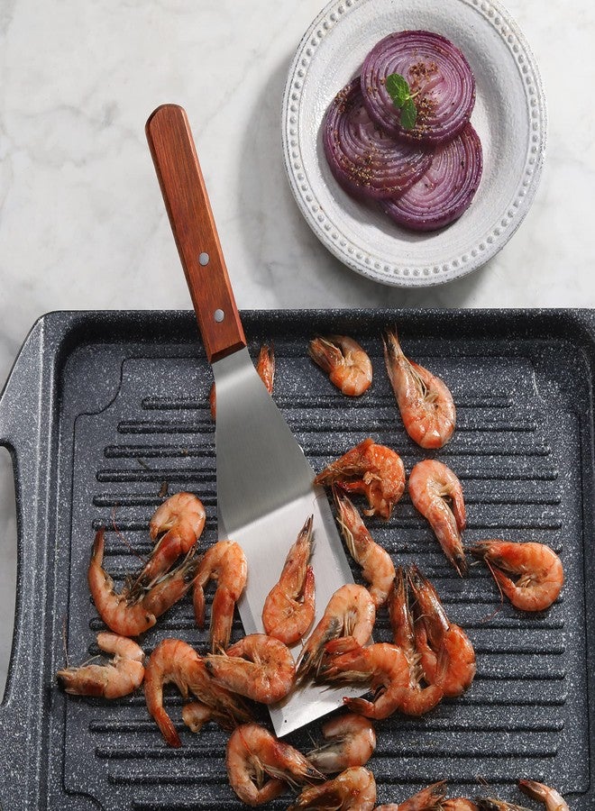 نيو ستار فود سيرفيس ملعقة تقليب/مقلاة هامبرغر شديدة التحمل بمقبض خشبي من نيو ستار فود سيرفيس 36299، مزودة بحافة قاطعة، 11.5 بوصة - Image 4