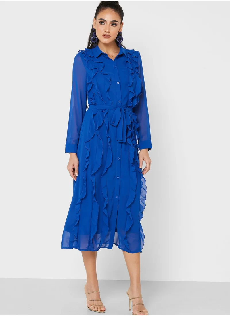 Khizana Frill Detail Button Down Dress