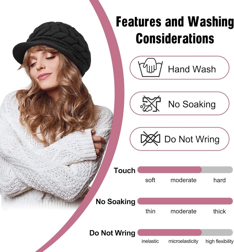 YSense 2 Pack Womens Winter Hats Warm Knit Hat Slouchy Beanie Cap with Brim Gifts - Image 4