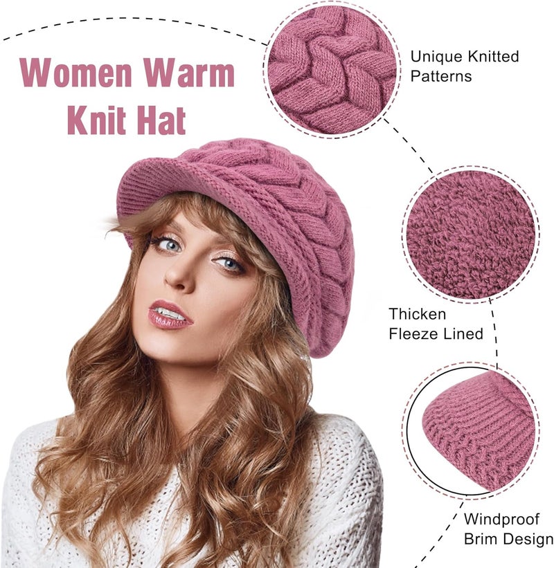 YSense 2 Pack Womens Winter Hats Warm Knit Hat Slouchy Beanie Cap with Brim Gifts - Image 3