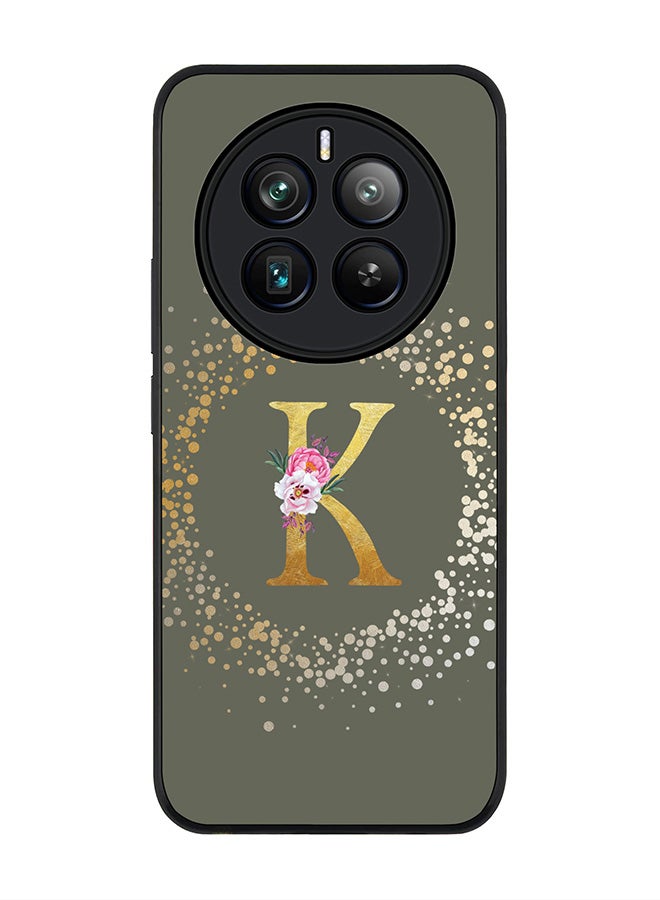 Stylizedd Rugged Black edge case for Realme 12 Pro / Realme 12 Pro Plus 5G, Custom Monogram Initial Letter Floral Pattern Alphabet-K (Olive Green) - Image 1