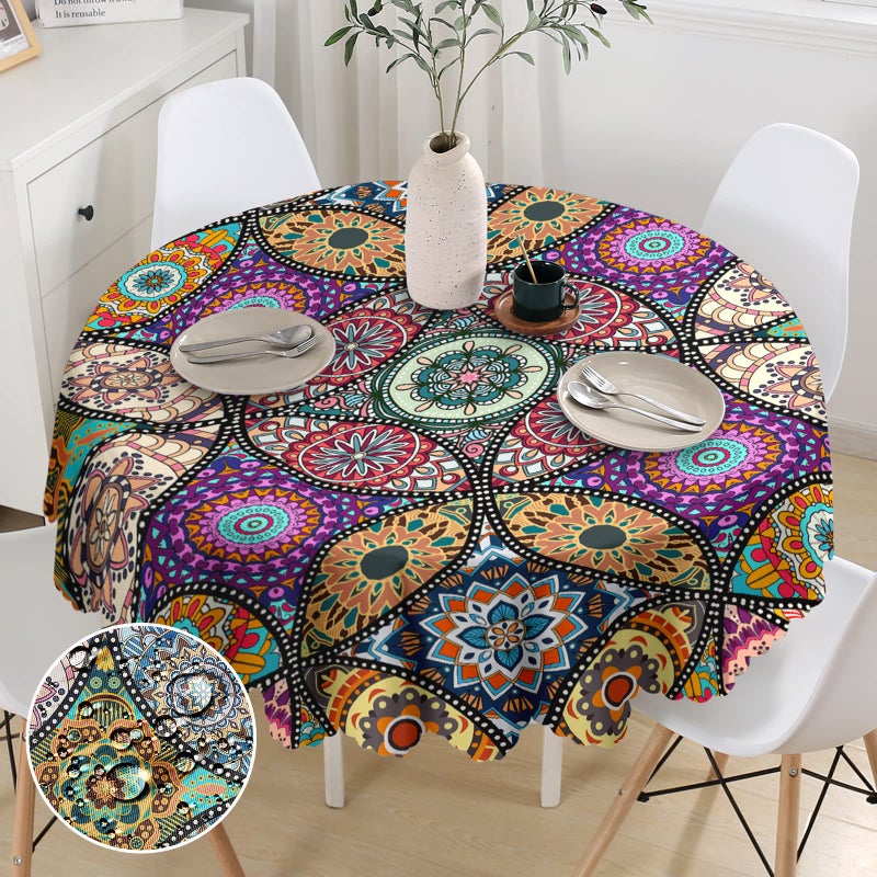 Round Tablecloth 60 inch Boho Circle Table Cloth Stain Resistance Water Repellent and WrinkleFree Table Cover Decor for Home Kitchen Dining Party Patio Indoor and Outdoor Use 60x60