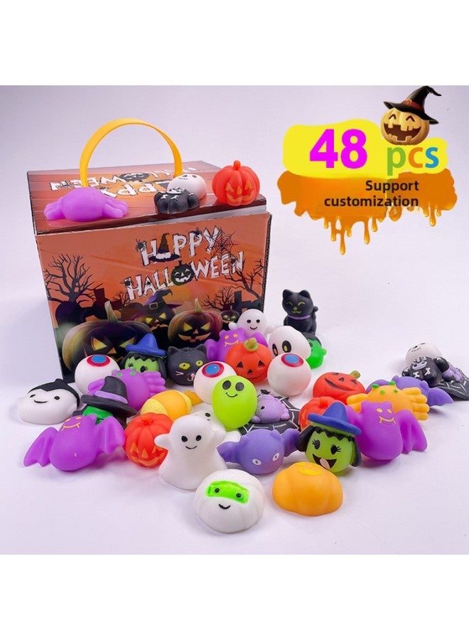 Cross Border Halloween Pinch Fun Toy Trick Mini Pumpkin Bucket Decompression Party Gift Set Blind Box Toy-Color:A Pinching Music 48-piece Set - Image 1