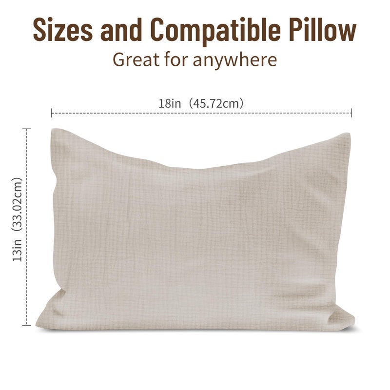Wimist Toddler Pillowcases for 13"x18" Pillow 2 Pack, Muslin Small Toddler Baby Kids Travel Pillow Covers for Boys Girls with Envelope Closure (Beige & Pale Yellow, 13 x 18 Inch) - Image 4