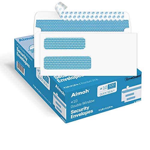 Aimoh 500 Count #10 Double Window Self Seal Security Envelopes - for Invoices, Statements & Business Mailings, Security Tinted - EnveGuard, Size 4-1/8 x 9-1/2 -White -24 LB(30001) - Image 1