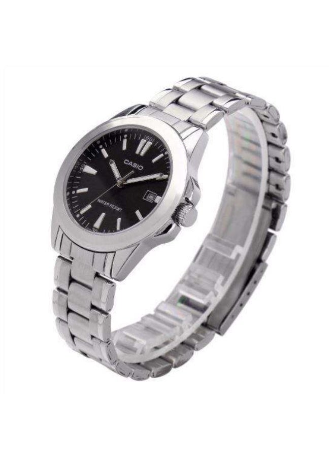 كاسيو ساعة كاسيو النسائية - LTP-1215A-1A2DF، مينا سوداء، سوار فضي - Image 2