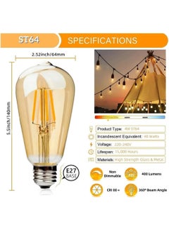 SP SUPER POWER 33FT Outdoor String Lights Commercial Great Weatherproof Strand 10 Meter 20 Hanging Sockets Decorative Lights for Outdoor Garden(10M With ST64 Amber)  - Image 2