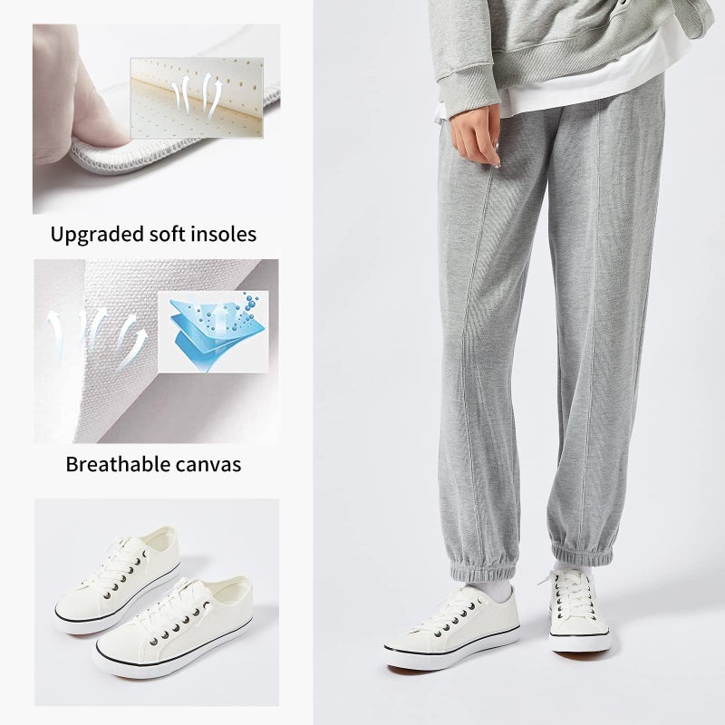 XRH Women Canvas Sneaker Slip On Non Slip Casual Shoes Lace Up Canvas Low Top White Shoes Loafers for Women Fashion White Sneakers Shoes(White,US9) - Image 5