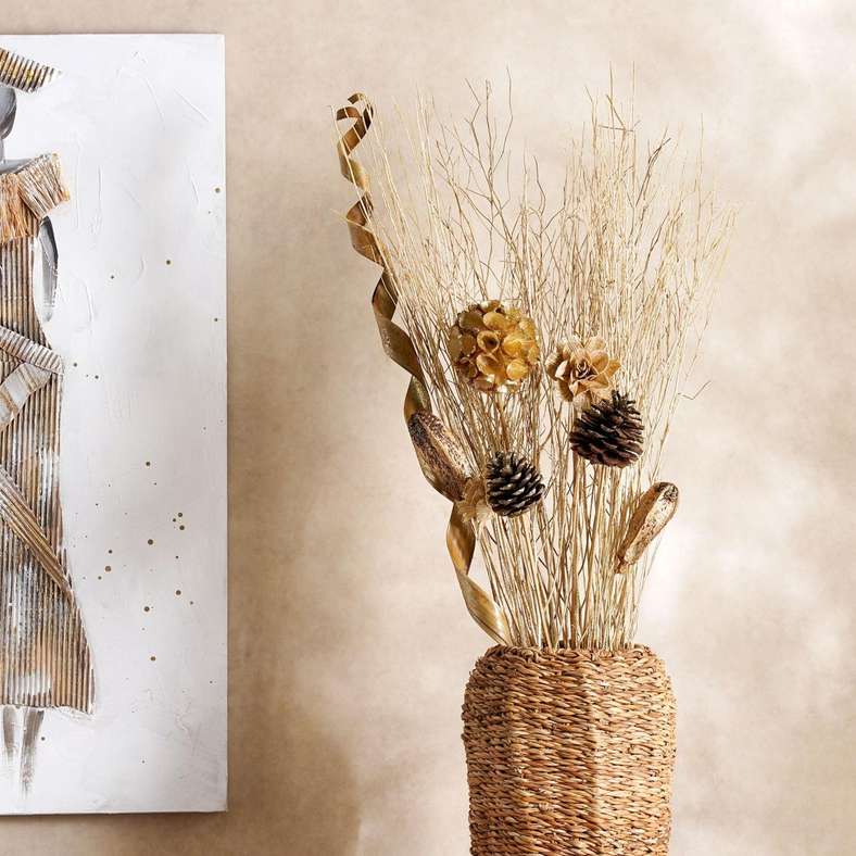 Pan Home باقة نباتات مجففة ذهبية لتزيين المنزل