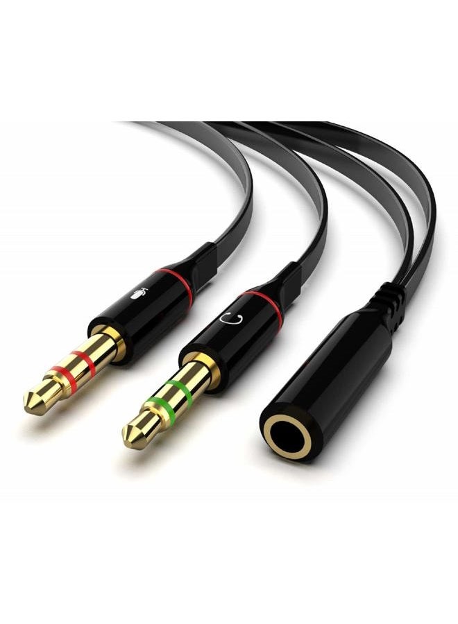 Maeline Headphone Splitter Adapter, 3.5mm Mic Cable for Computer, Headset 3.5mm Female to 2 Dual Male Microphone Audio Stereo Jack Earphones Port to Gaming Speaker PC - Image 1