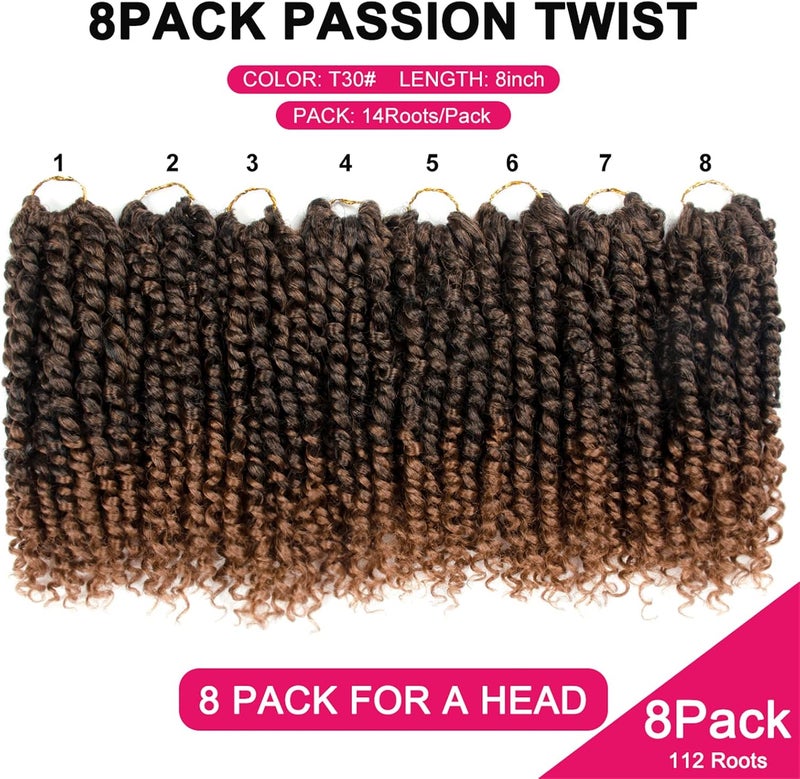 NAYOO Passion Twist Hair - 8 Packs 8 Inch Passion Twist Crochet Hair For Black Women, Crochet Pretwisted Curly Hair Passion Twists Synthetic Braiding Hair Extensions(8 Inch 8 Packs, T30) - Image 4