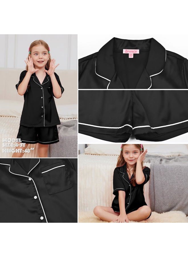 QPANCY Kids Satin Pajamas Sets Toddler Girls Boys Button-Down Black Pjs Short Sleeve Silk Nightwear 2 Piece Lounge Sets 4T 5T - Image 5