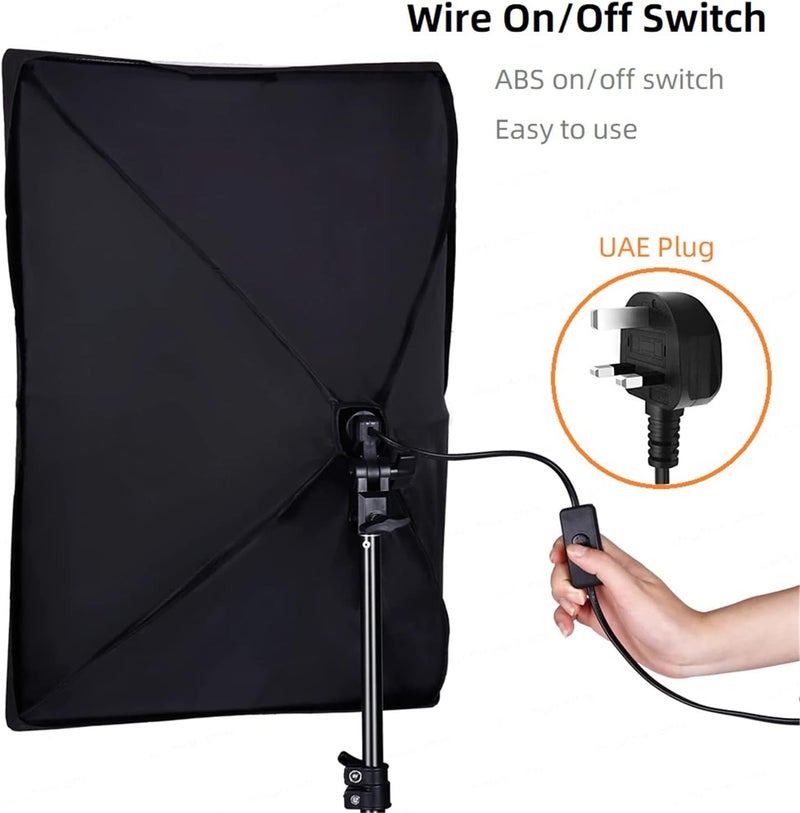 eWINNER Photography Softbox Lighting Kits Professional Continuous Light System Foldable Soft Box For Photo Studio Equipment 50x70CM E27 Socket (1set) - Image 5