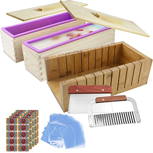 MDPQT Silicone soap molds Soap Cutting Tool Set Wooden Bamboo 2 Pcs Wooden Cover 