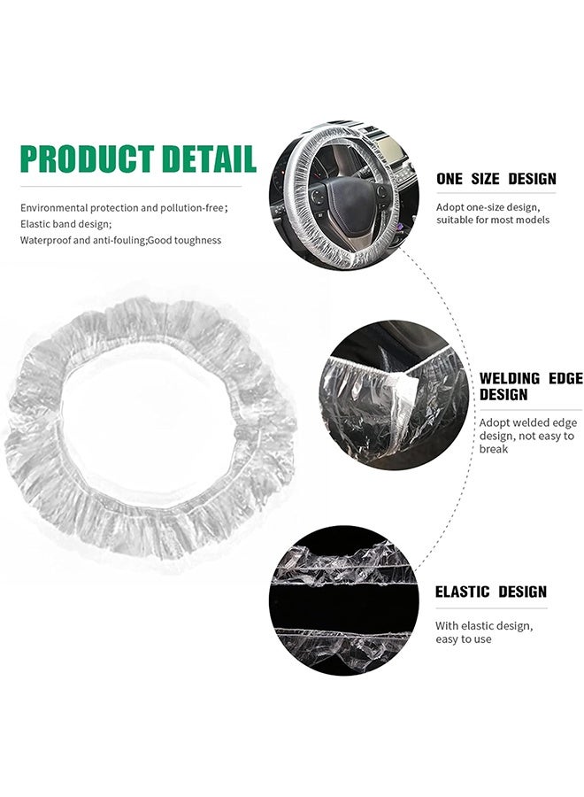 50PCS Universal Disposable Steering Wheel Cover Plastic Transparent Car Steering Wheel Covers with Elastic Trims for Steering Wheels - Image 3