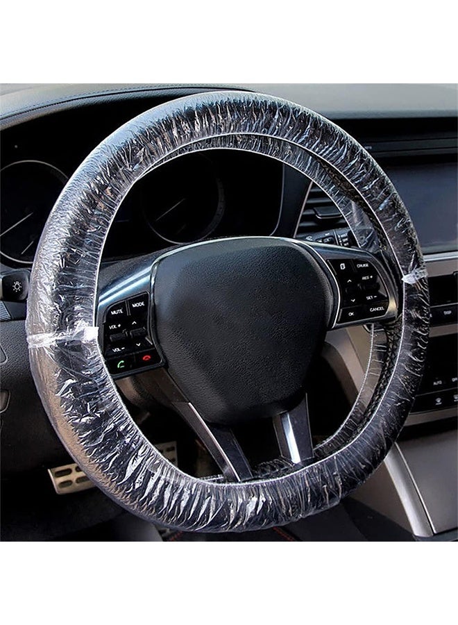50PCS Universal Disposable Steering Wheel Cover Plastic Transparent Car Steering Wheel Covers with Elastic Trims for Steering Wheels - Image 1