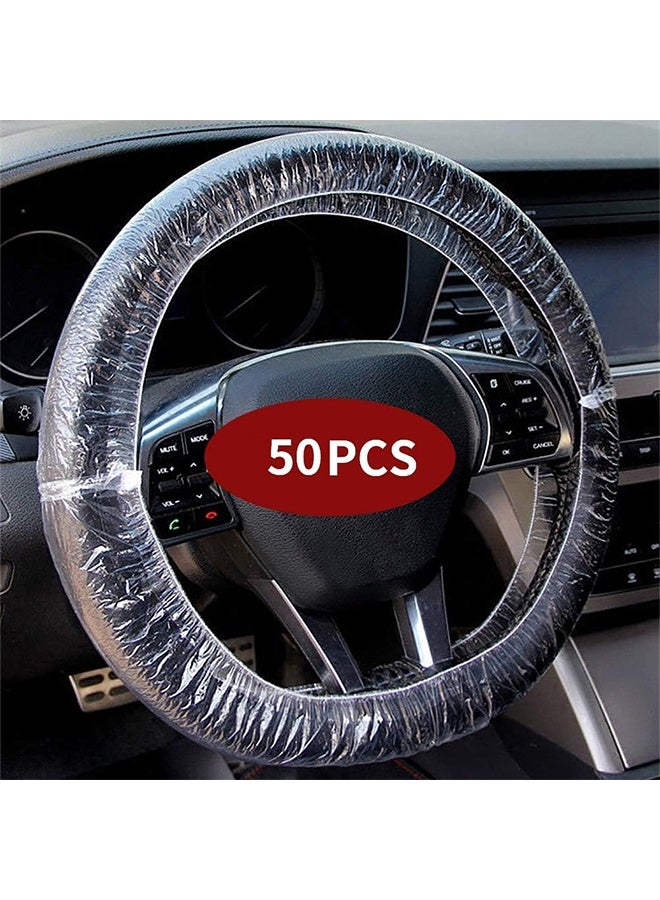 50PCS Universal Disposable Steering Wheel Cover Plastic Transparent Car Steering Wheel Covers with Elastic Trims for Steering Wheels - Image 2