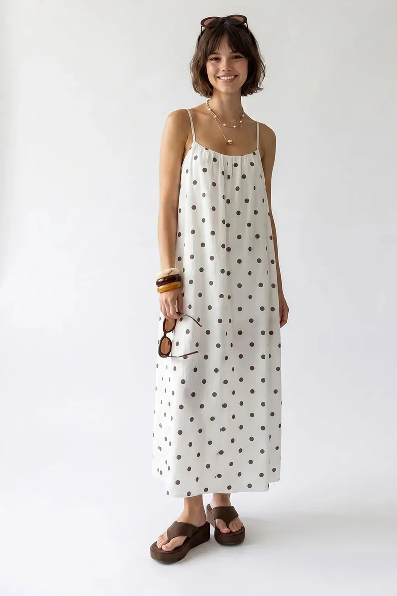 ميكسراي MIXRAY Polka Dot A-Line Maxi Dress