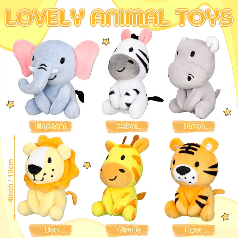 Suilung 12 Pcs Mini Safari Stuffed Animals Bulk 4 Jungle Plush Toys Giraffe Tiger Elephant Zebra Lion Forest Animals Keychains for Classroom Baby Shower Birthday Easter Party Favors - Image 3